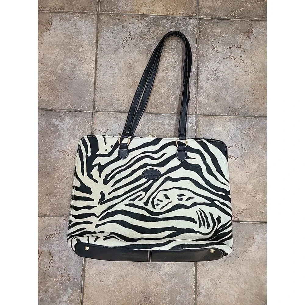 TANGAROA Terrida Zebra Pattern Leather Large Tote Travel Briefcase Bag